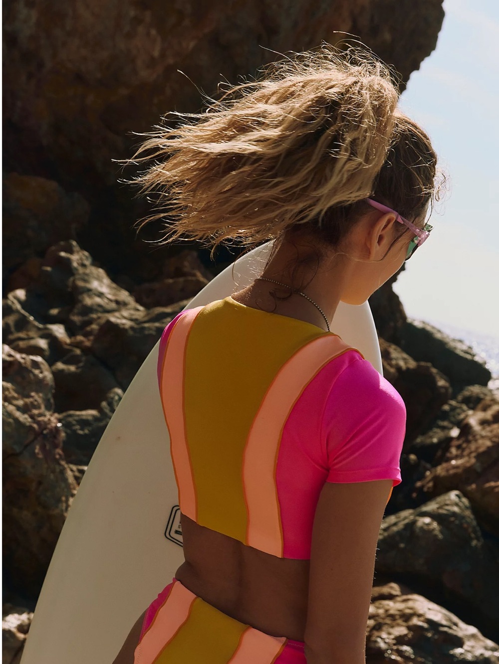 ONEONE Alessia Swim Rashguard Surf Top New Large Pink Yellow Anthropologie
